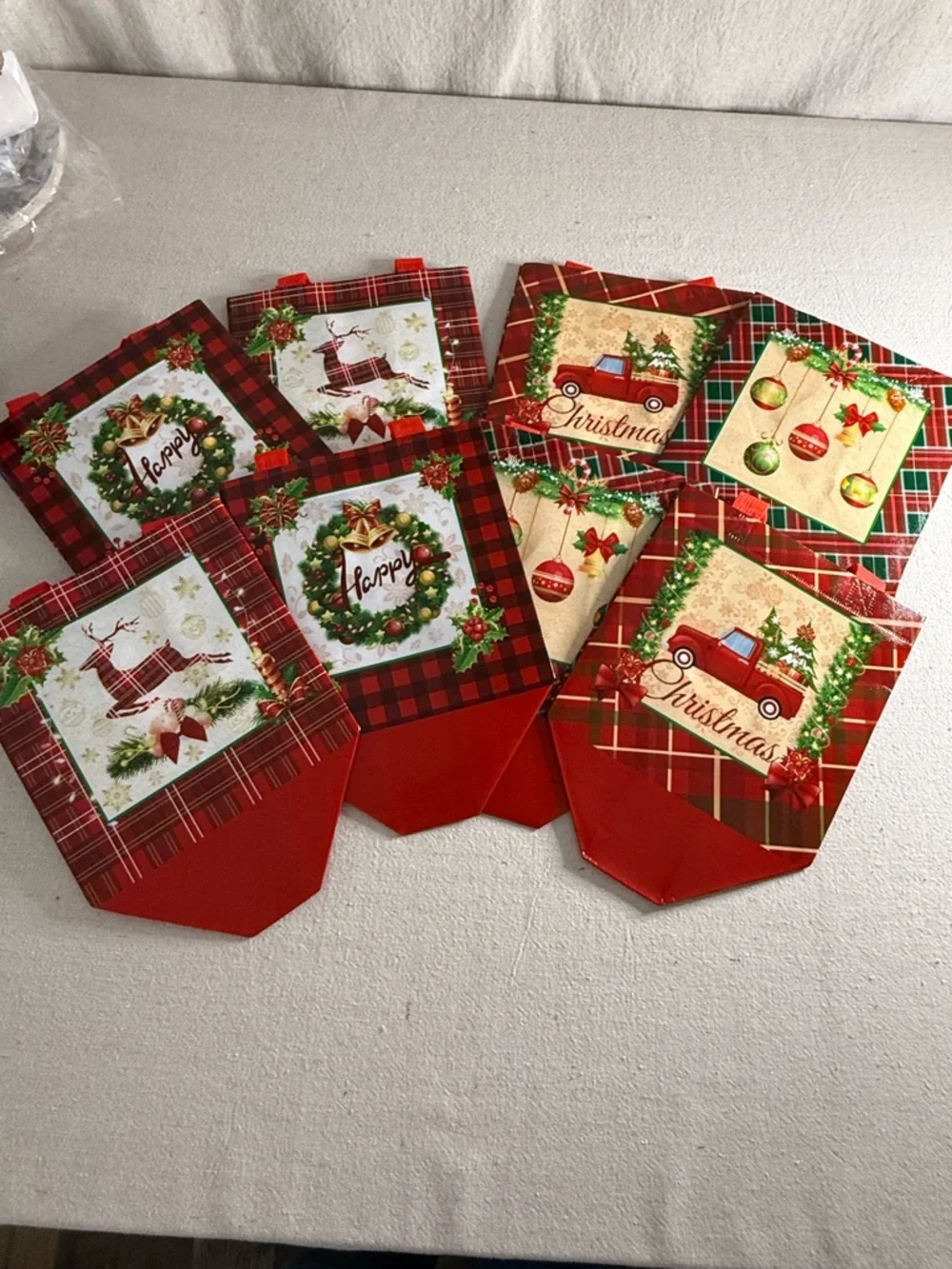 Set of 8 Festive Red Plaid Christmas Gift Bags - NWT